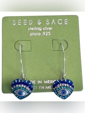 NWT Seed & Grace Blue Evil Eye Earrings